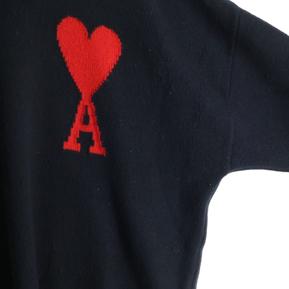 【期間限定値下げ中】ami クルーネックセーター ハート刺繍 ami(アミ) ハート刺繍ロゴ クルーネックニットセーター ブラック