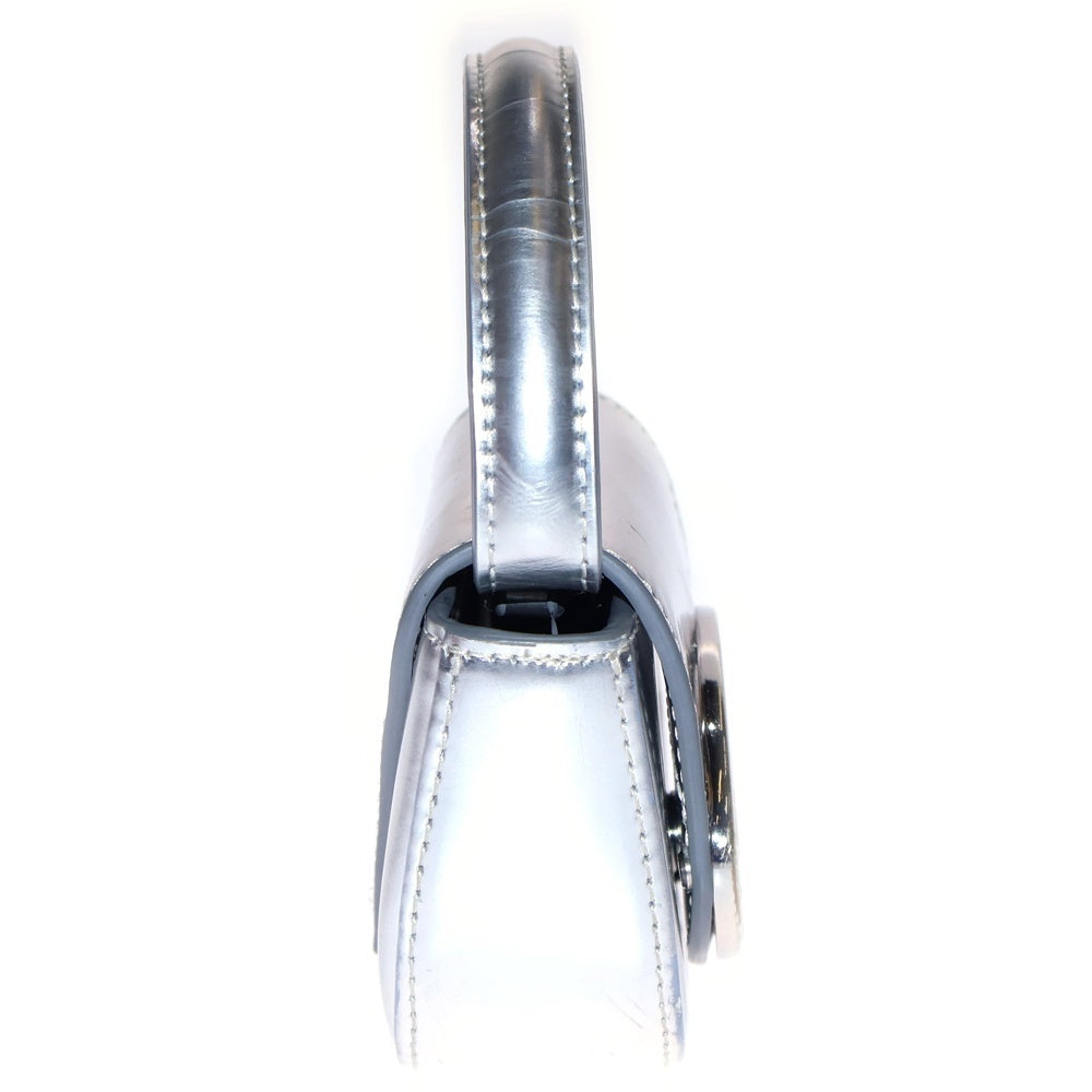 DIESEL(ディーゼル) 1DR Logo Bag XS メタルプレート バッグ ミラーレザー シルバー X08957-PS202