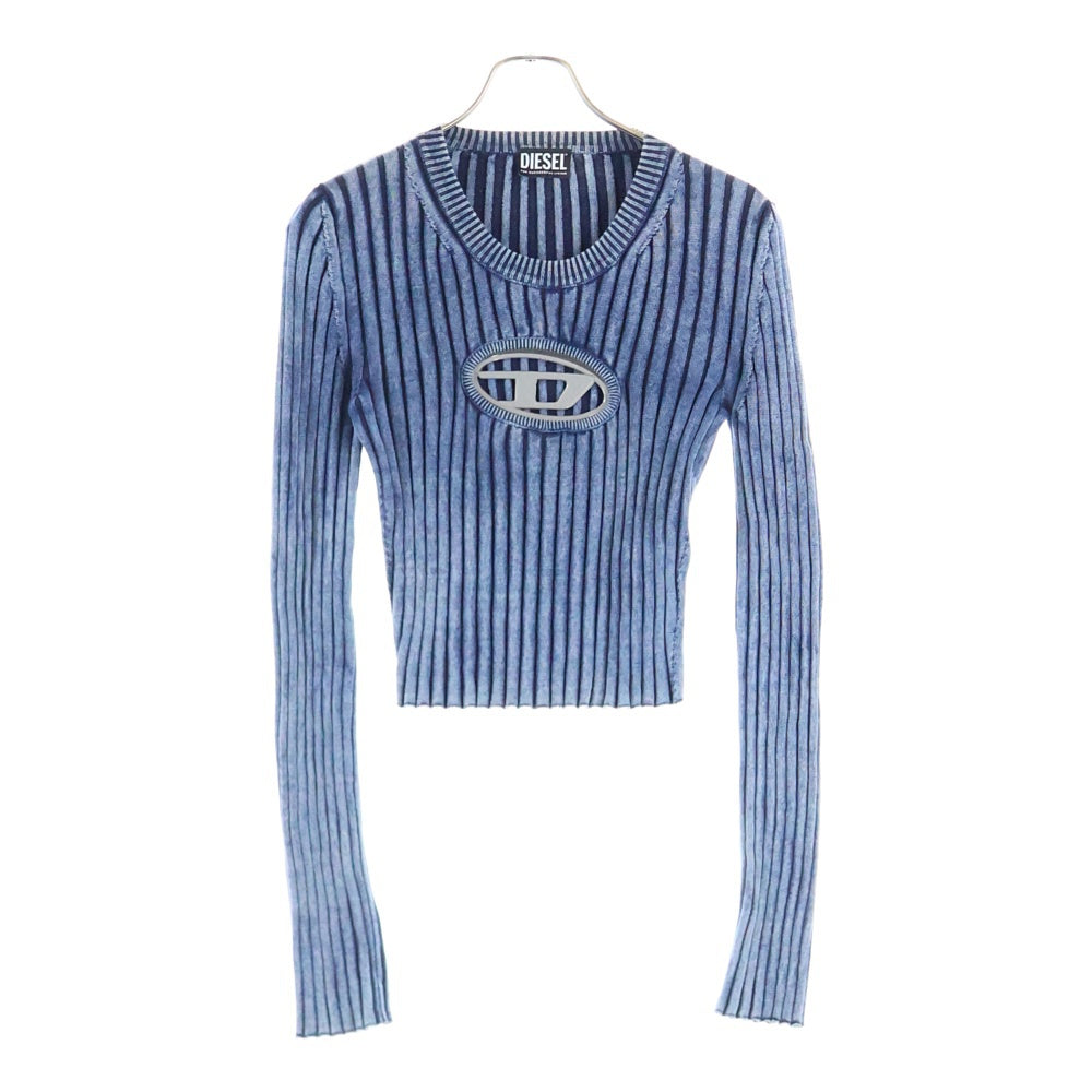 DIESEL(ディーゼル) M-ANCHOR Dフロントロゴ ダメージ加工 長袖ニット セーター コットン インディゴ A05768 レディース