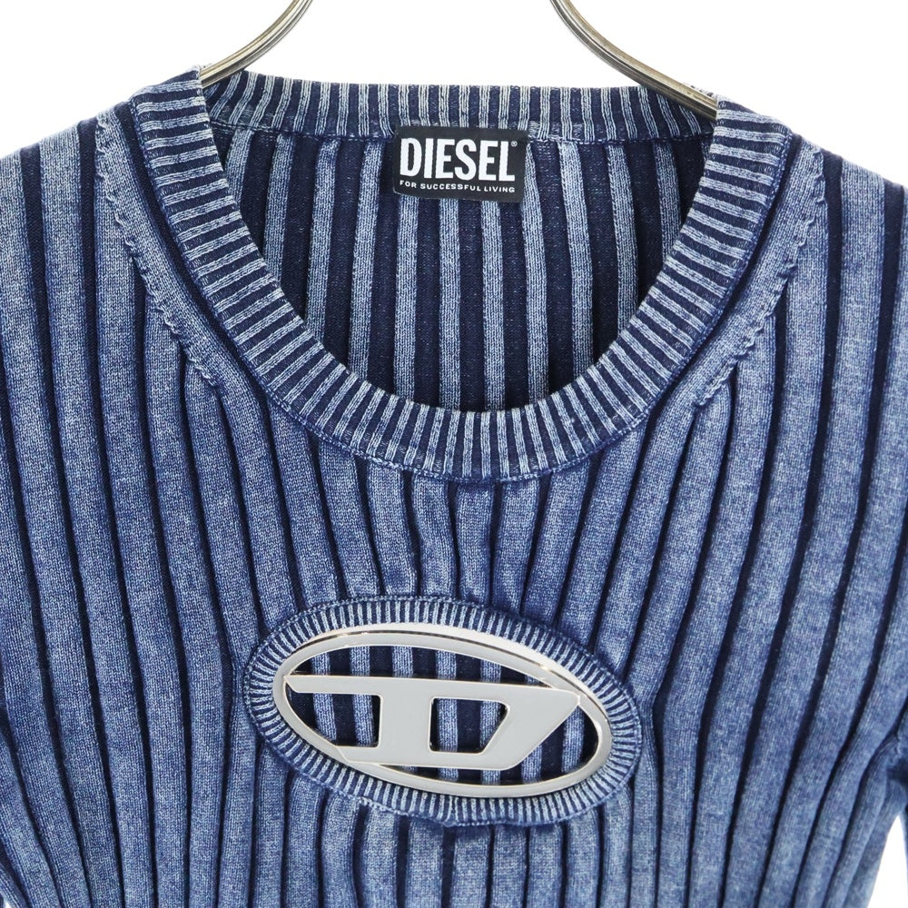 DIESEL(ディーゼル) M-ANCHOR Dフロントロゴ ダメージ加工 長袖ニット セーター コットン インディゴ A05768 レディース