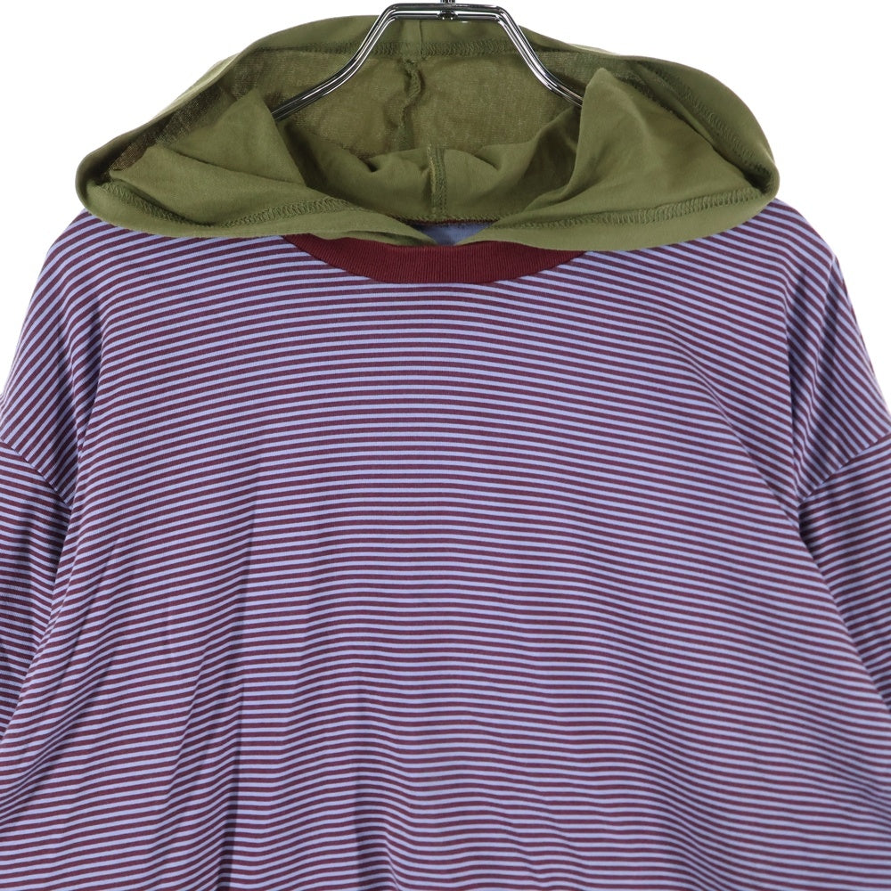 SUPREME(シュプリーム) 24SS LAYERED HOODED L/S TOP ボーダー柄 レイヤードフーディー長袖Tシャツ カットソー パープル/カーキ