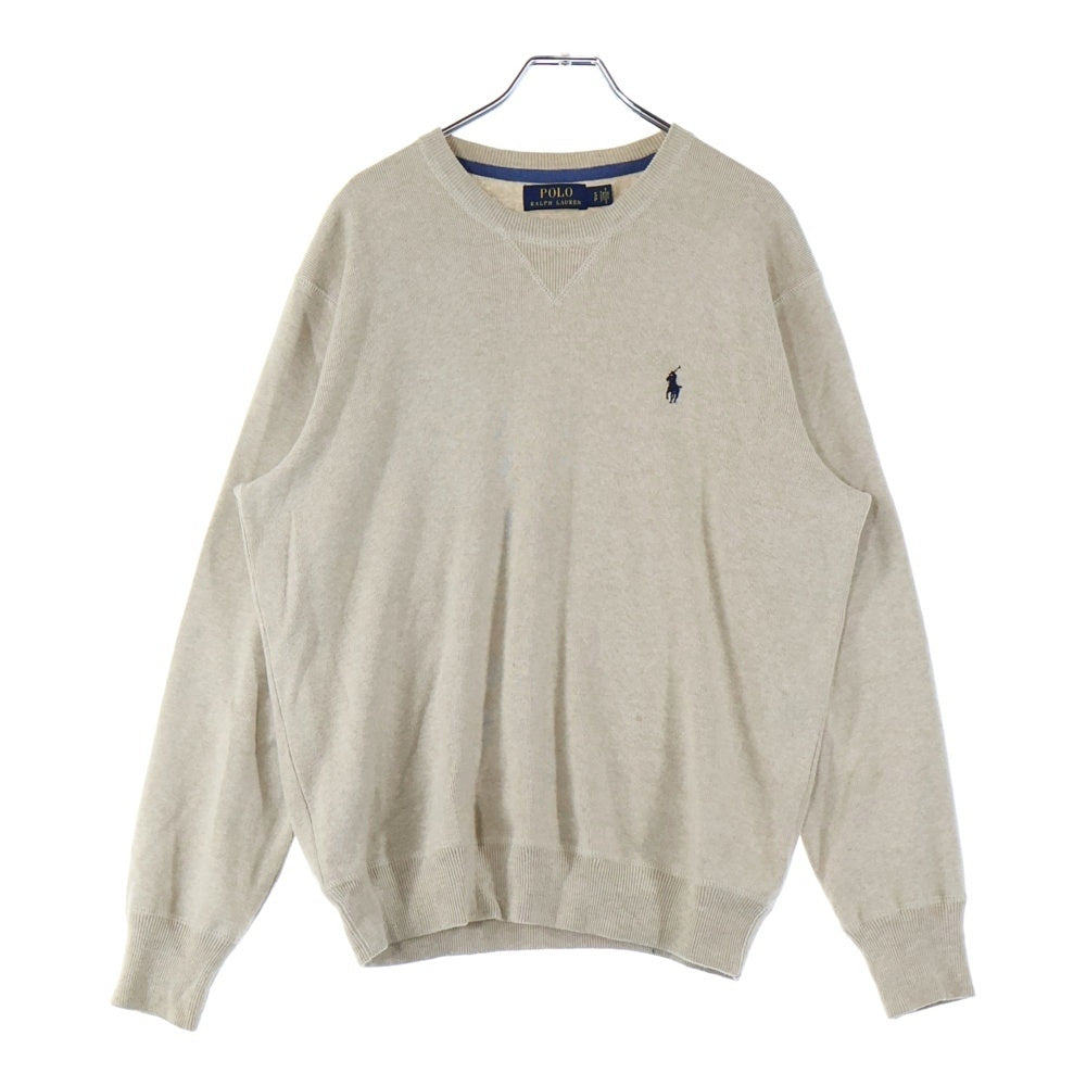 POLO RALPH LAUREN(ポロラルフローレン) クルーネックニットセーター ワンポイント 刺繍 ベージュ 0200011499