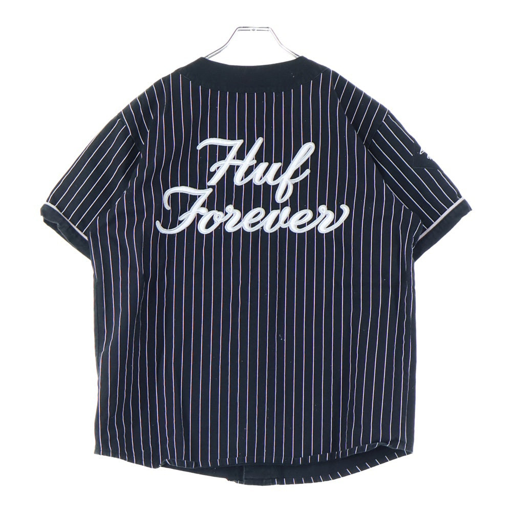 HUF(ハフ) FOREVER BASEBALL フォーエバー ベースボール ピンストライプ シャツ ブラック KN00340