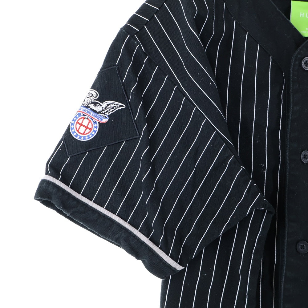 HUF(ハフ) FOREVER BASEBALL フォーエバー ベースボール ピンストライプ シャツ ブラック KN00340
