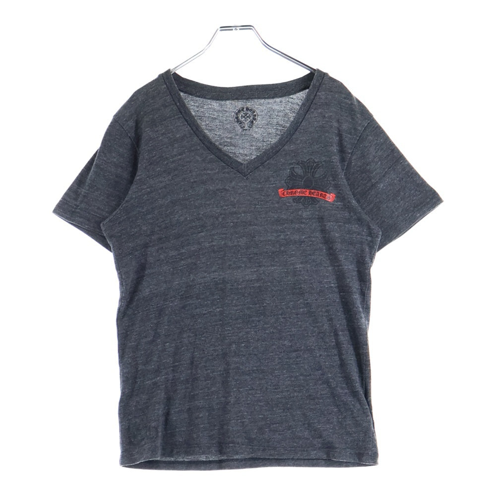 CHROME HEARTS(クロムハーツ) Horseshoe Back ホースシュー バック プリント Vネック コットン 半袖Tシャツ カットソー グレー/レッド