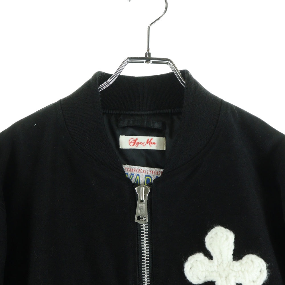 Y.A.R.N(ヤーン) ×SYUMAN. シュウマン クロス刺繍 ジップアップ ボンバージャケット ブラック AD23aw-07-B