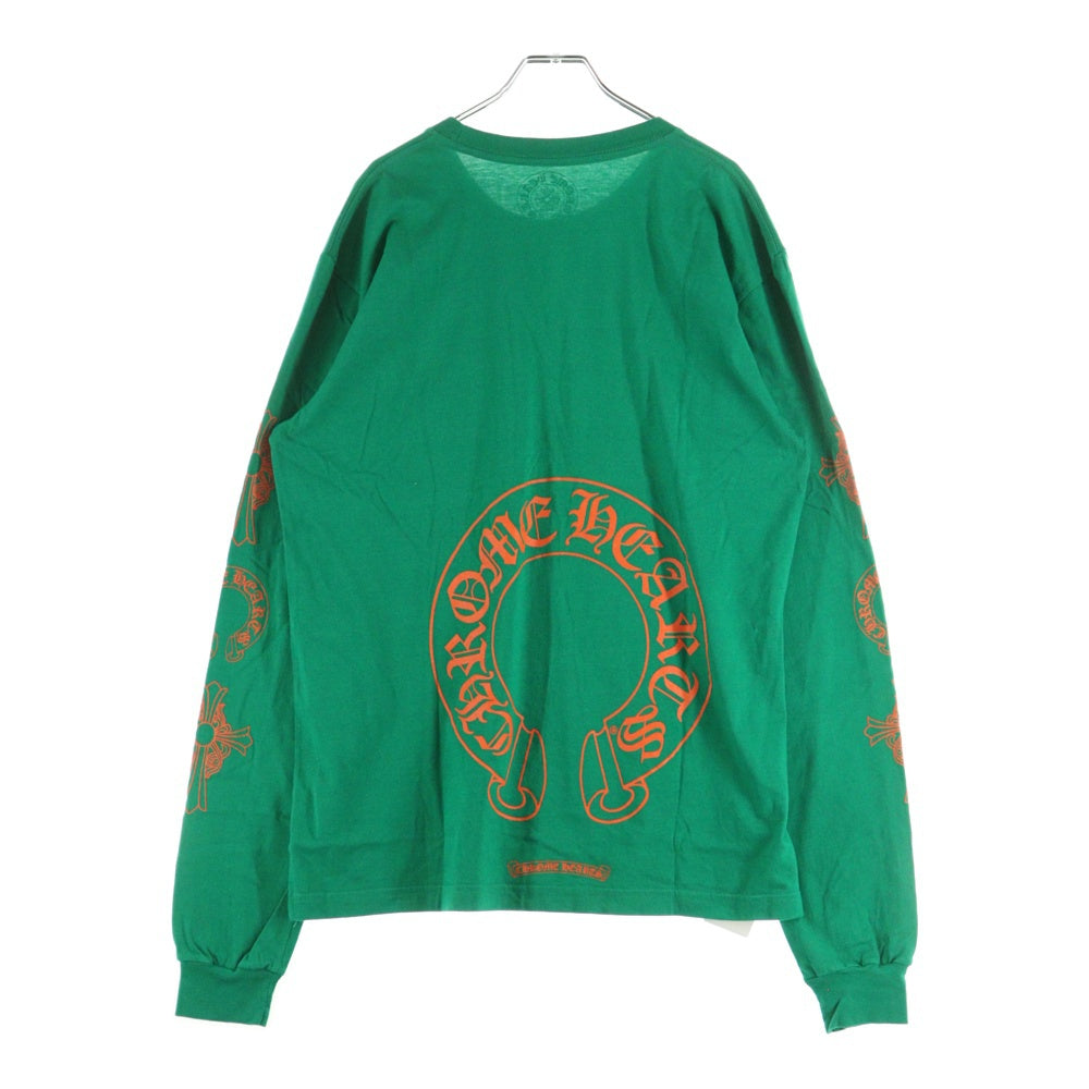 CHROME HEARTS(クロムハーツ) CH L S 1 バックホースシュープリント 長袖Tシャツ カットソー グリーン/オレンジ