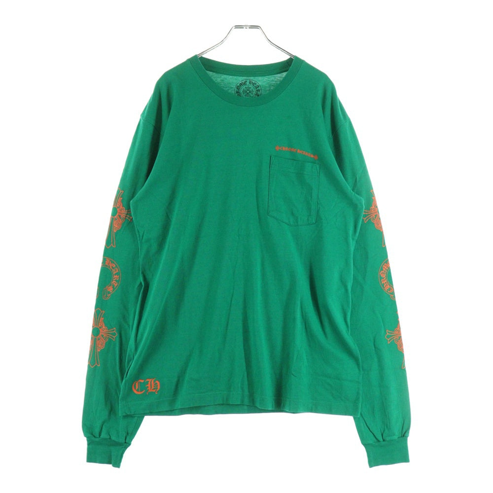 CHROME HEARTS(クロムハーツ) CH L S 1 バックホースシュープリント 長袖Tシャツ カットソー グリーン/オレンジ