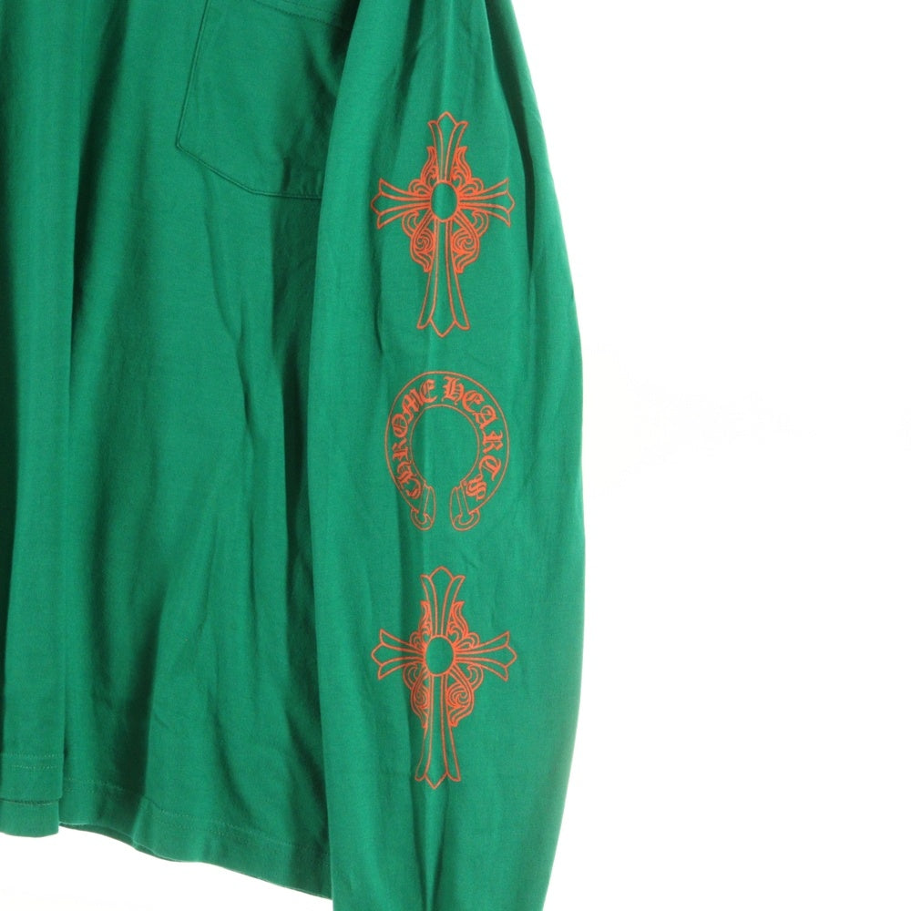 CHROME HEARTS(クロムハーツ) CH L S 1 バックホースシュープリント 長袖Tシャツ カットソー グリーン/オレンジ