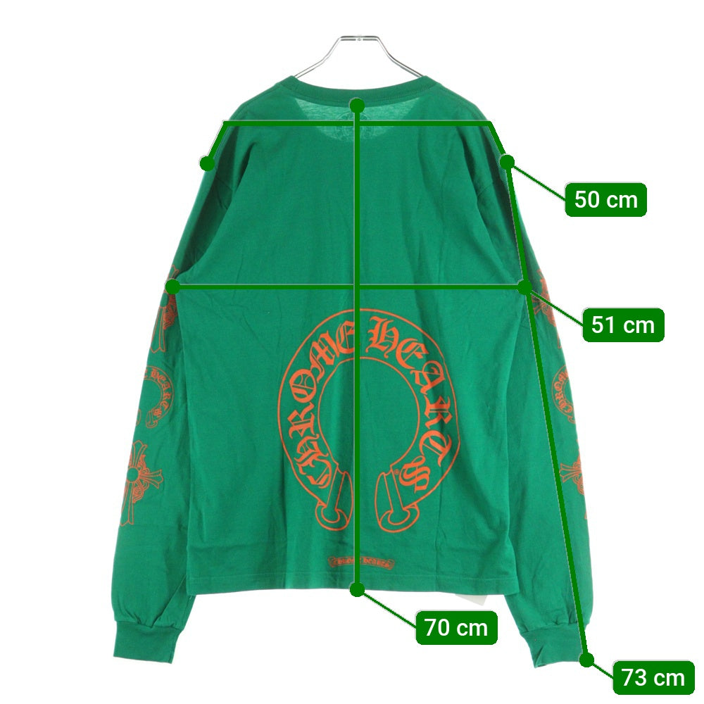 CHROME HEARTS(クロムハーツ) CH L S 1 バックホースシュープリント 長袖Tシャツ カットソー グリーン/オレンジ