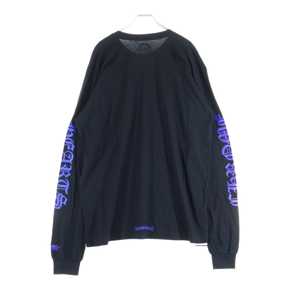 CHROME HEARTS(クロムハーツ) CH T-SHRT 1 ネックロゴプリント クルーネック長袖Tシャツ ブラック/ブルー