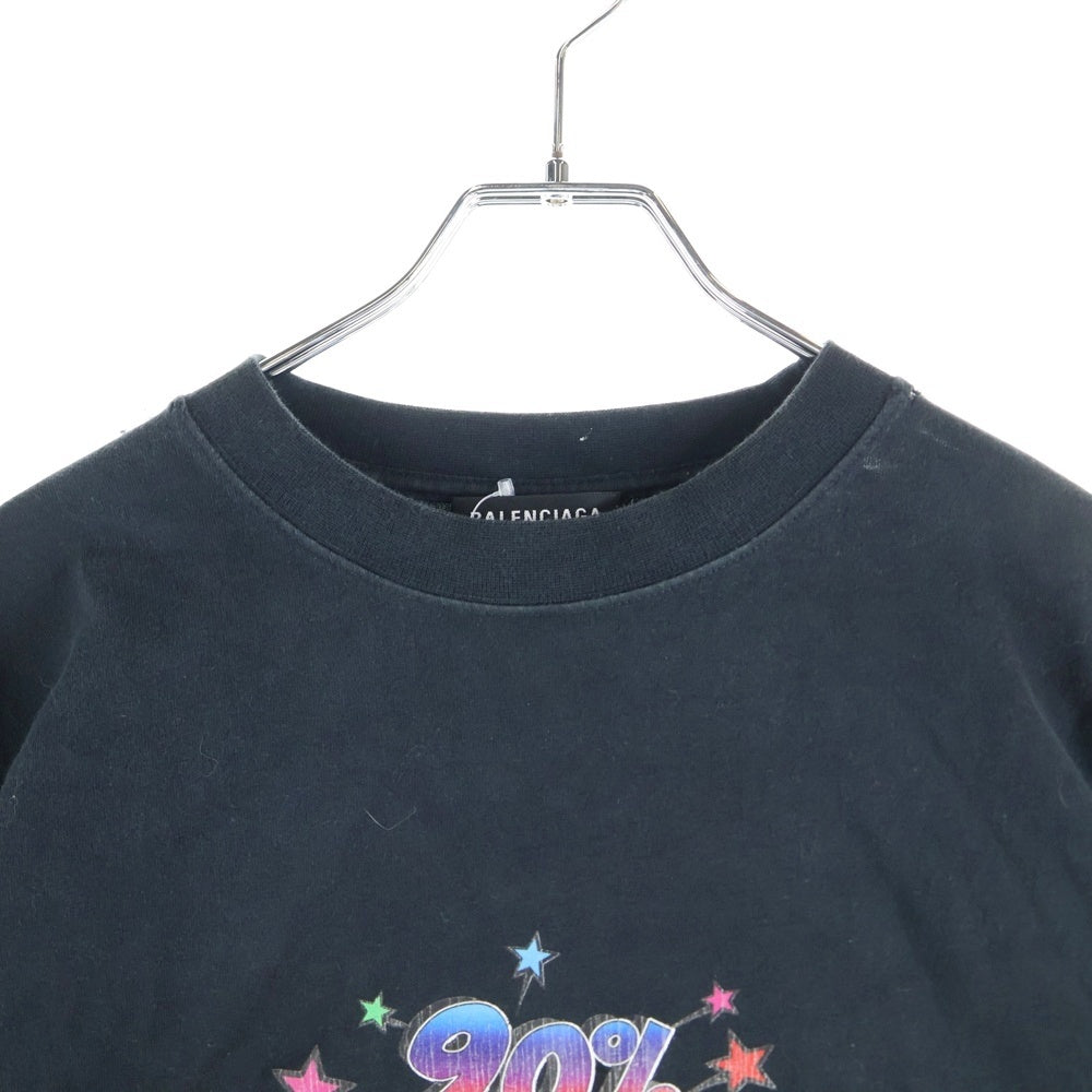BALENCIAGA(バレンシアガ) 90/10 プリント ダメージ加工 クルーネック半袖Tシャツ カットソー ブラック 641675 TMVH3