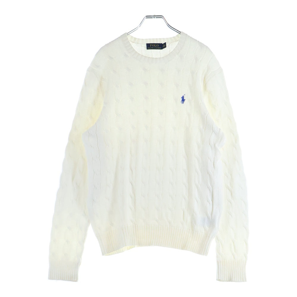 POLO RALPH LAUREN(ポロラルフローレン) ワンポイント刺繍 ウール ケーブルニット セーター ホワイト 710574447008