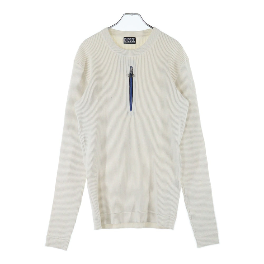 DIESEL(ディーゼル) オーバルDジッププル 長袖リブニットセーター ホワイト