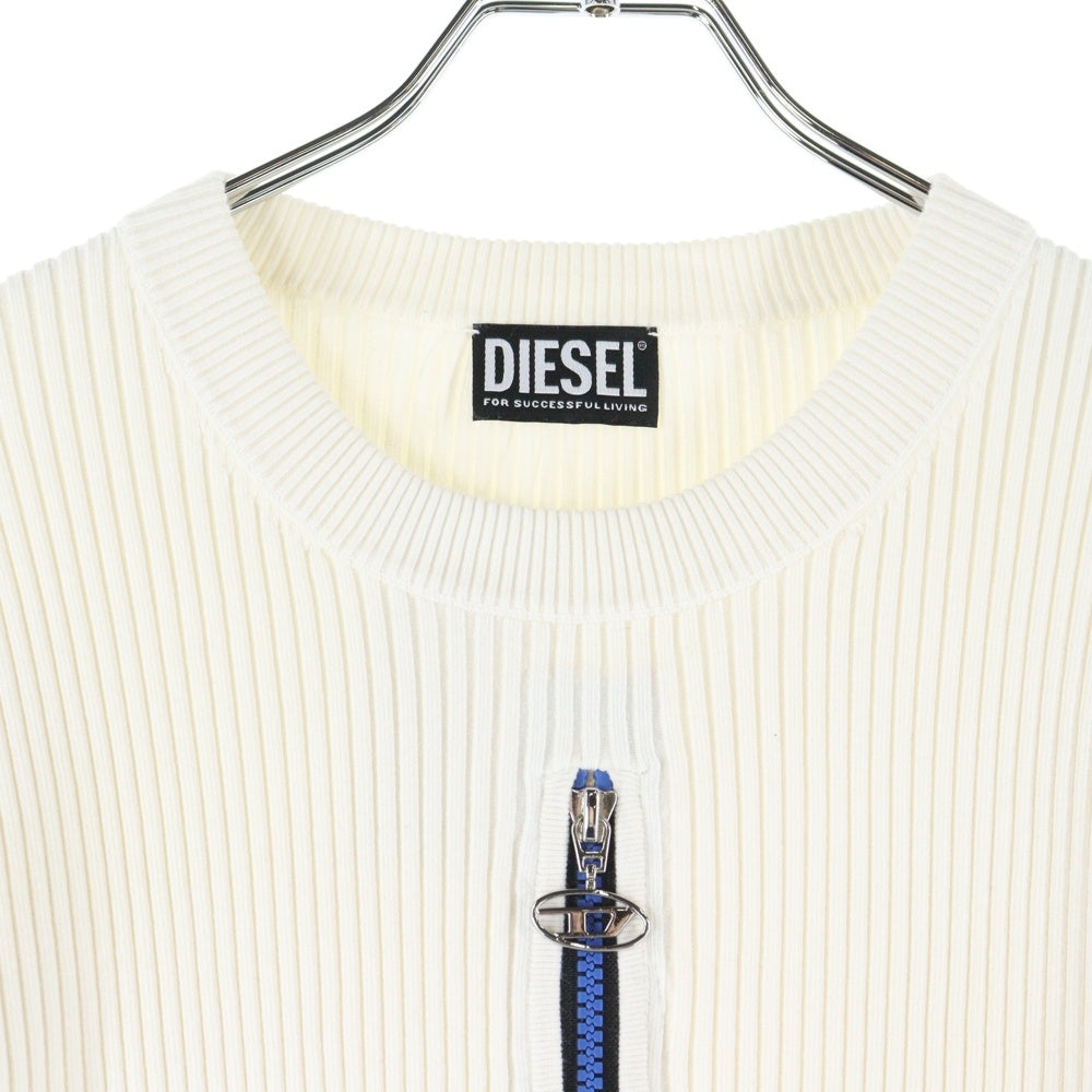DIESEL(ディーゼル) オーバルDジッププル 長袖リブニットセーター ホワイト