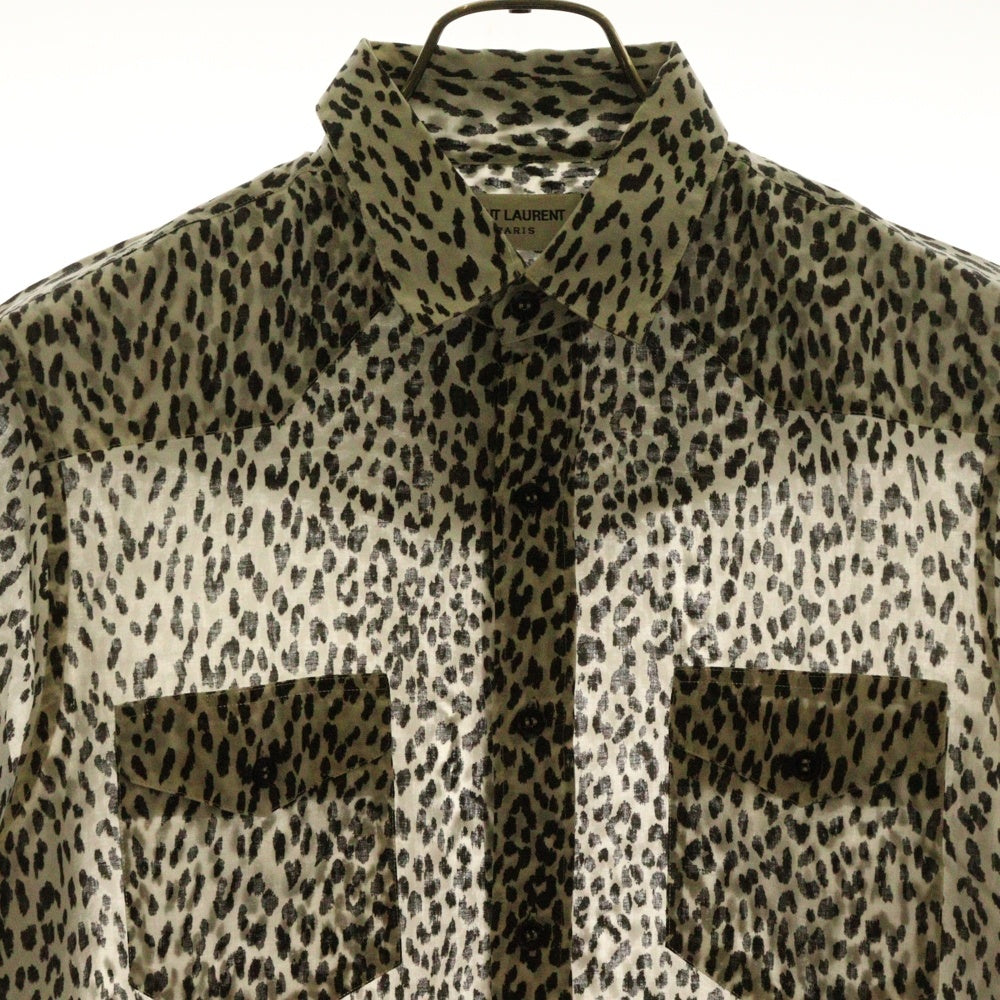 SAINT LAURENT PARIS(サンローランパリ) 13SSエディ期 ベイビーキャット レオパード柄 長袖シャツ ホワイト 323929 Y736B