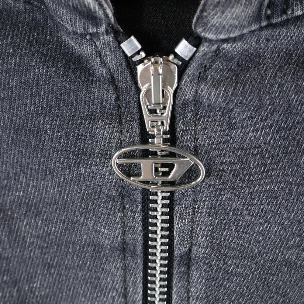 DIESEL(ディーゼル) D-GIR-NE DENIM HOODIE ロゴワッペン ジップアップデニムフーディ パーカー グレー