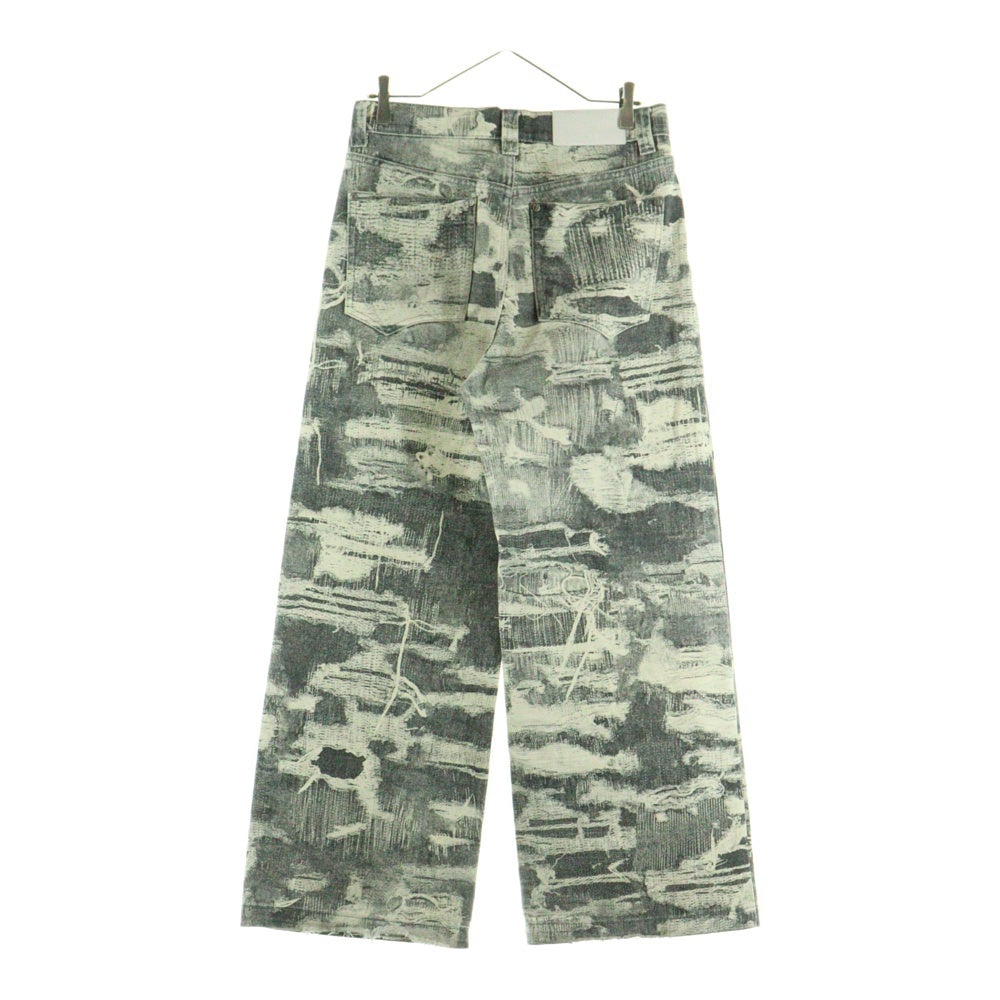 NO BRAND(ノーブランド) CEEC （シーク） ダメージプリント加工 ワイドデニムパンツ グレー