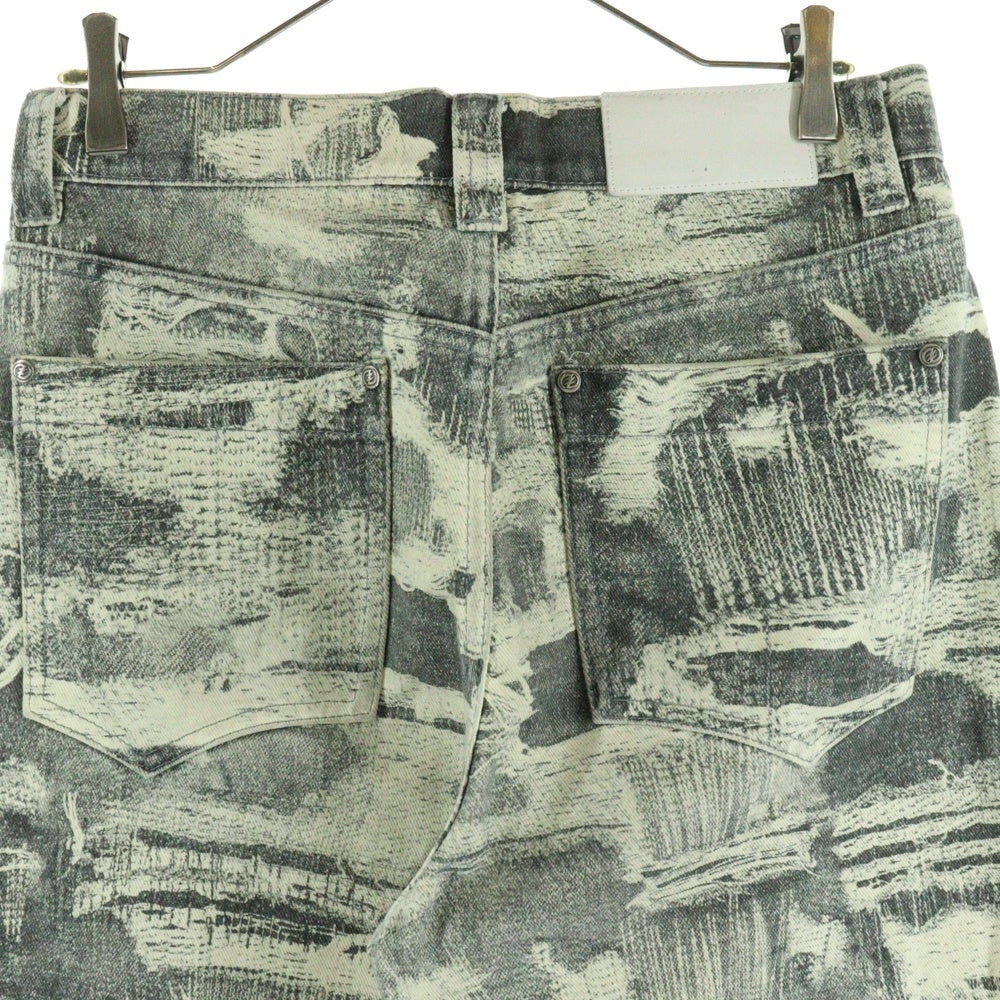 NO BRAND(ノーブランド) CEEC （シーク） ダメージプリント加工 ワイドデニムパンツ グレー