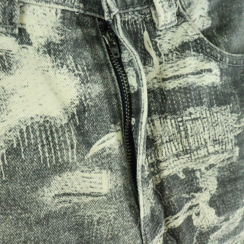 NO BRAND(ノーブランド) CEEC （シーク） ダメージプリント加工 ワイドデニムパンツ グレー