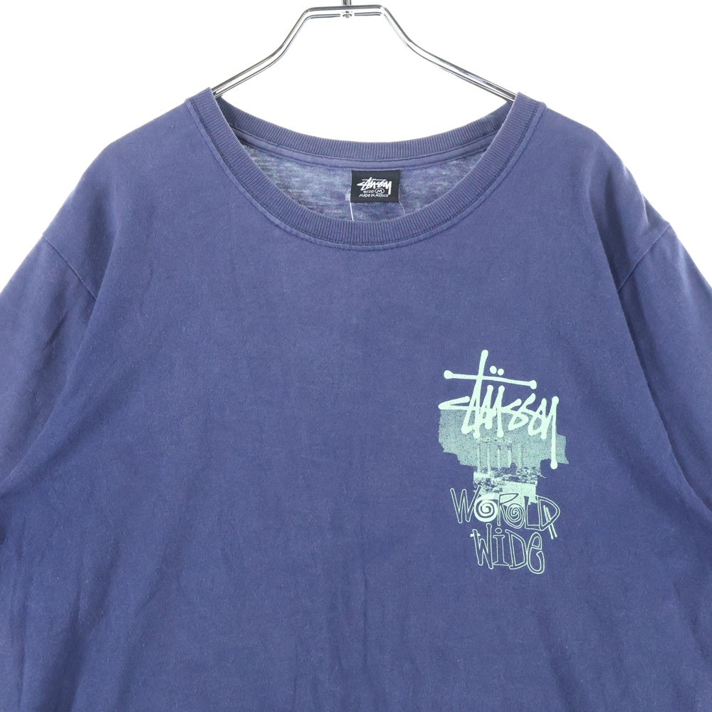 STUSSY(ステューシー) World Wide Ancient Monuments Tee プリントロゴ 半袖Tシャツ カットソー ネイビー
