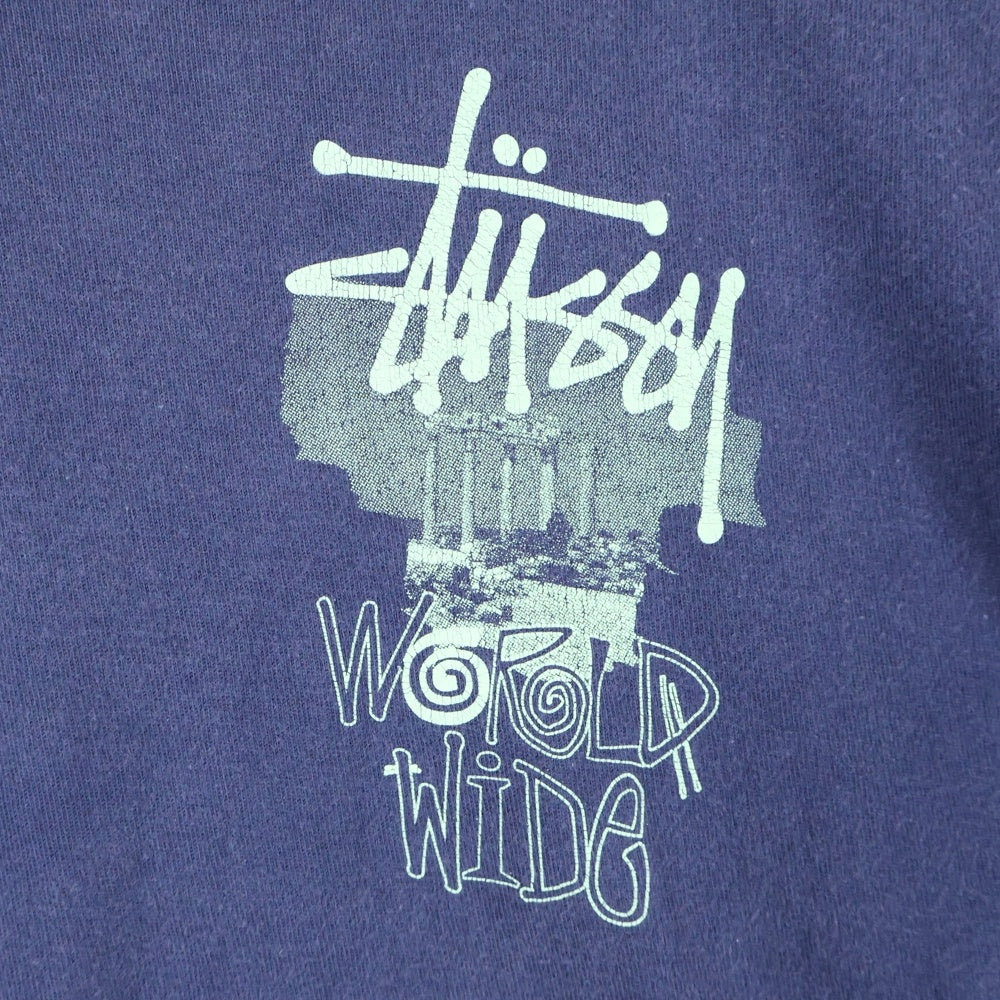STUSSY(ステューシー) World Wide Ancient Monuments Tee プリントロゴ 半袖Tシャツ カットソー ネイビー