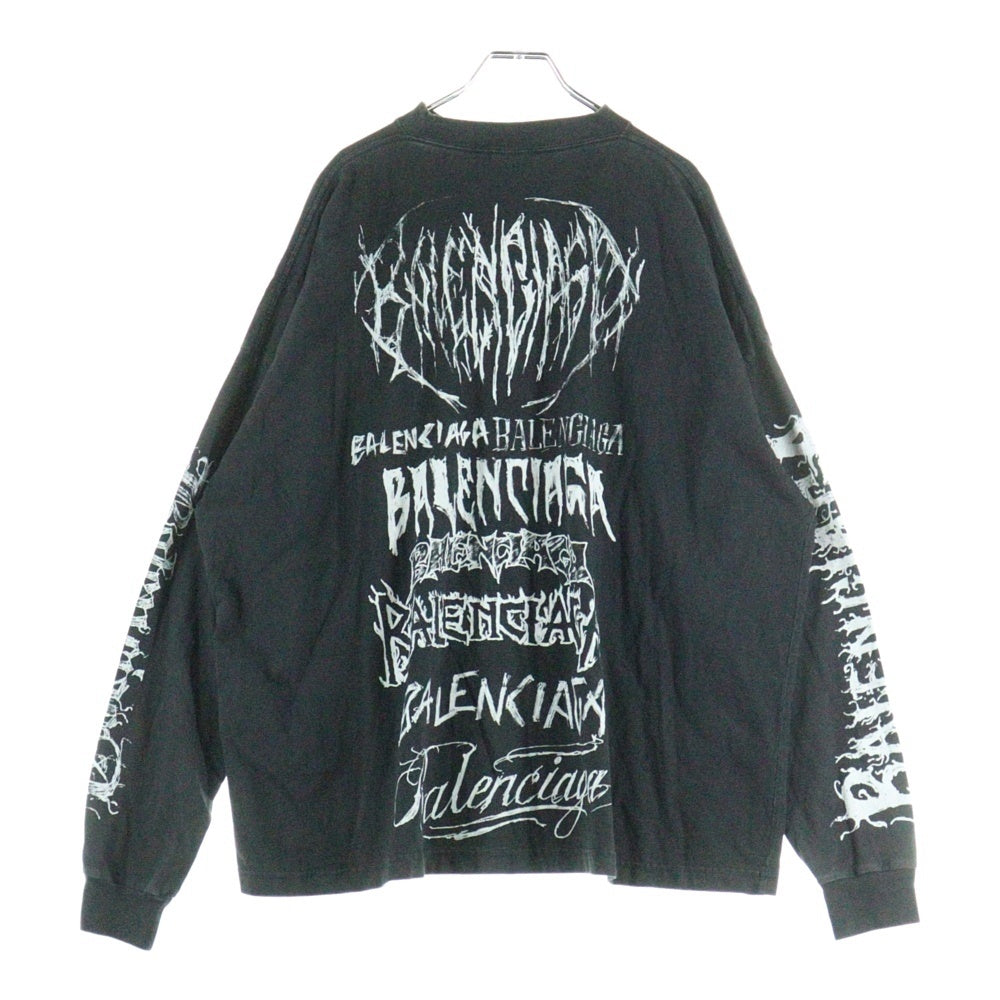 BALENCIAGA(バレンシアガ) 24SS ヴィンテージ加工メタルロゴ長袖Tシャツ カットソー ブラック 699191 TPVO3