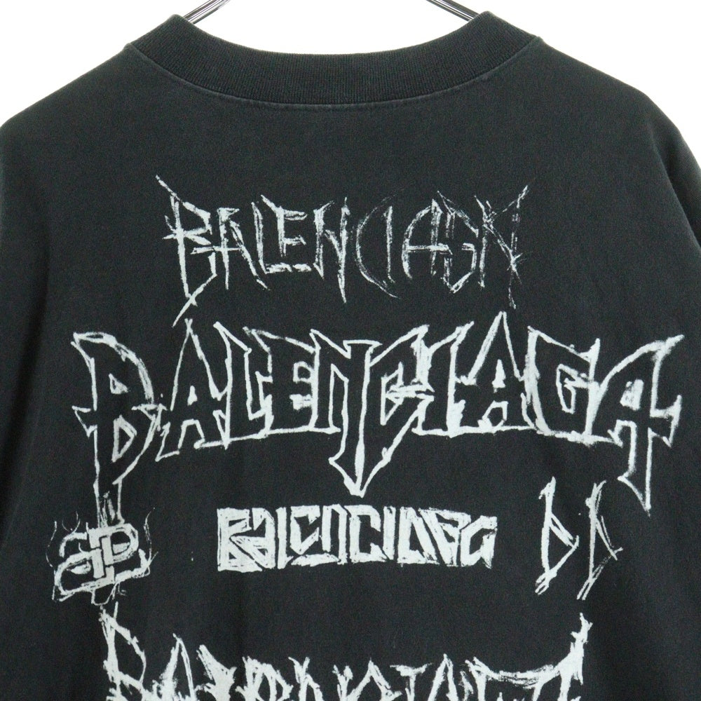 BALENCIAGA(バレンシアガ) 24SS ヴィンテージ加工メタルロゴ長袖Tシャツ カットソー ブラック 699191 TPVO3