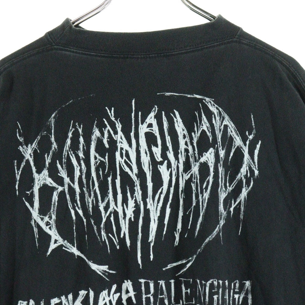 BALENCIAGA(バレンシアガ) 24SS ヴィンテージ加工メタルロゴ長袖Tシャツ カットソー ブラック 699191 TPVO3