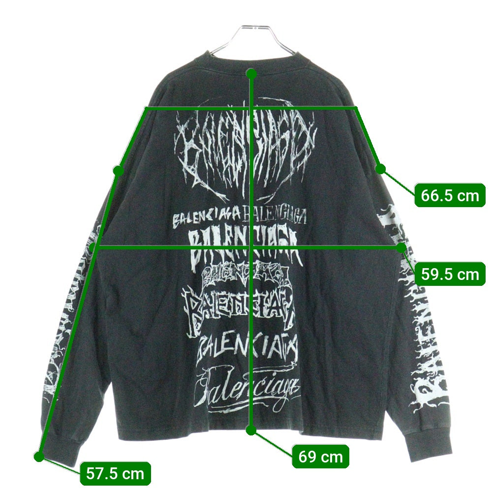 BALENCIAGA(バレンシアガ) 24SS ヴィンテージ加工メタルロゴ長袖Tシャツ カットソー ブラック 699191 TPVO3
