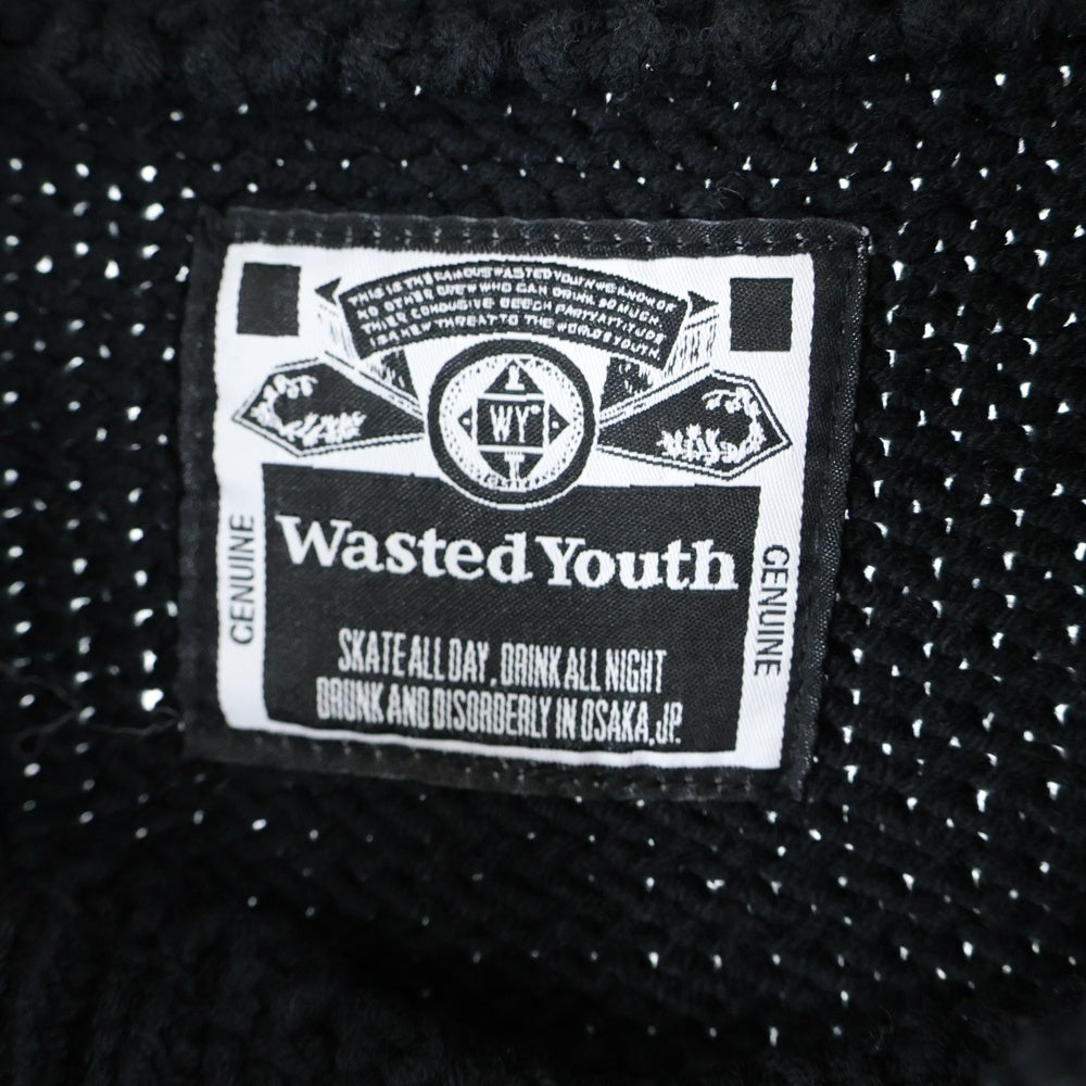 WASTED YOUTH(ウェイステッドユース) 23AW Knit Sweater #1 グラフィックロゴニットセーター ブラック