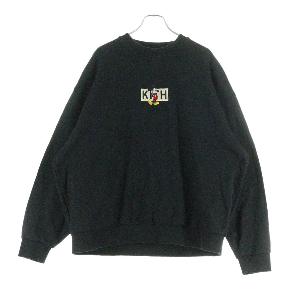 KITH(キス) ×Disney Mickey Classic Logo Crewneck ディズニー キャラクター/ボックス刺繍ロゴ スウェットクルーネックシャツ トレーナー ブラック KHM031780