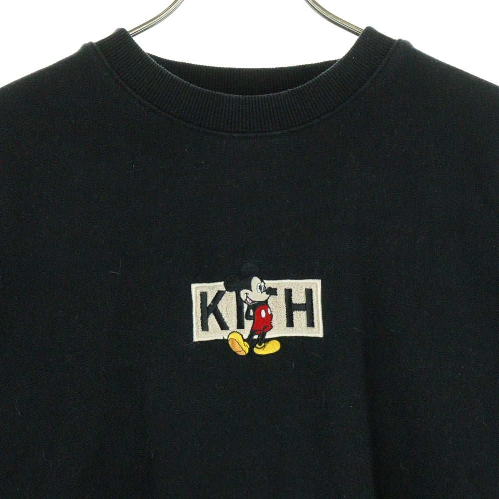 KITH(キス) ×Disney Mickey Classic Logo Crewneck ディズニー キャラクター/ボックス刺繍ロゴ スウェットクルーネックシャツ トレーナー ブラック KHM031780