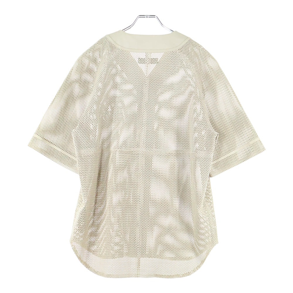 AMIRI(アミリ) Ma perforated leather shirt MAロゴ レザー メッシュ 半袖シャツ ブラウン