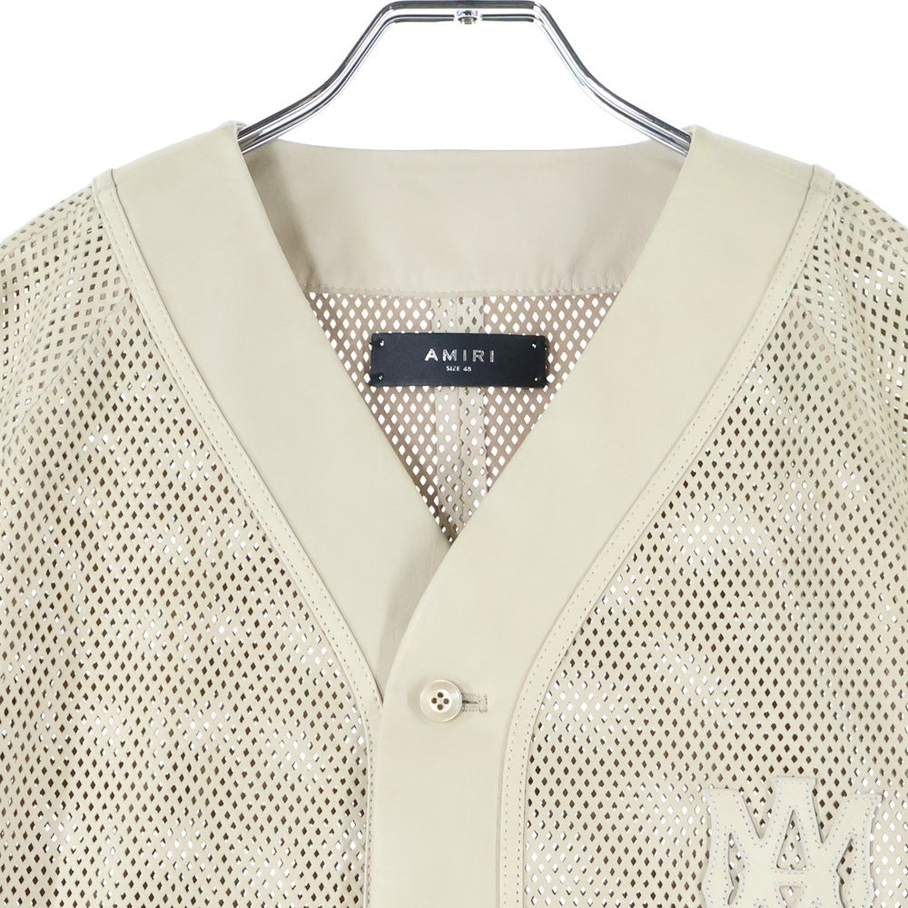 AMIRI(アミリ) Ma perforated leather shirt MAロゴ レザー メッシュ 半袖シャツ ブラウン