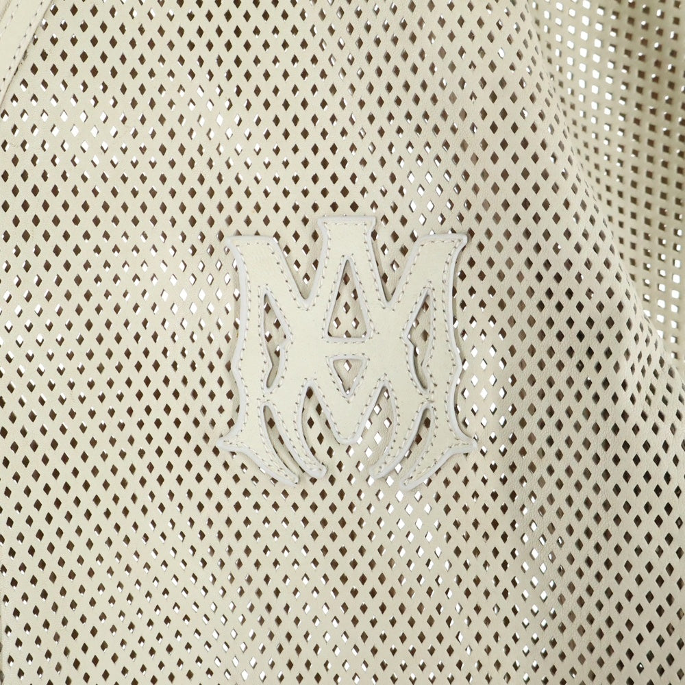 AMIRI(アミリ) Ma perforated leather shirt MAロゴ レザー メッシュ 半袖シャツ ブラウン