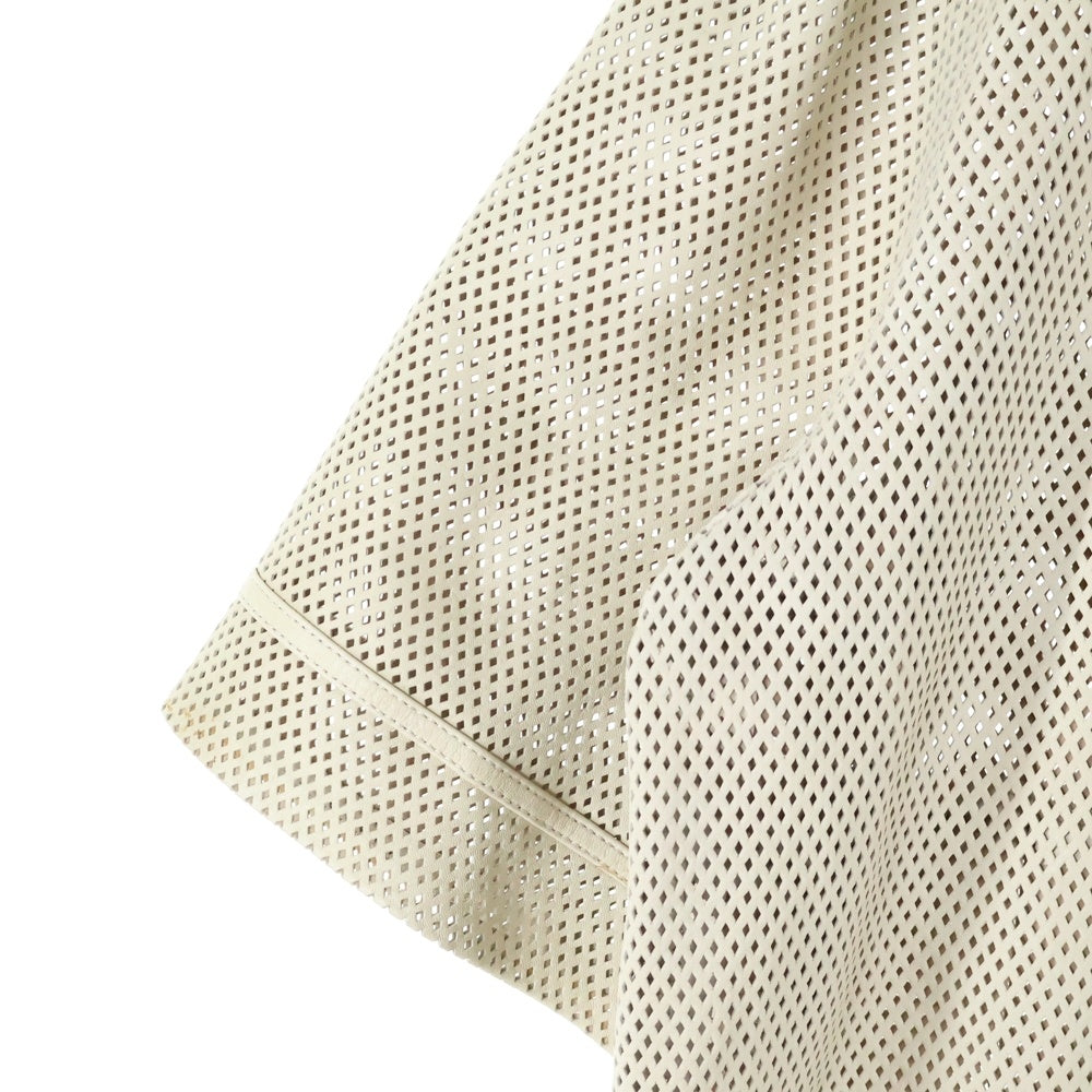 AMIRI(アミリ) Ma perforated leather shirt MAロゴ レザー メッシュ 半袖シャツ ブラウン