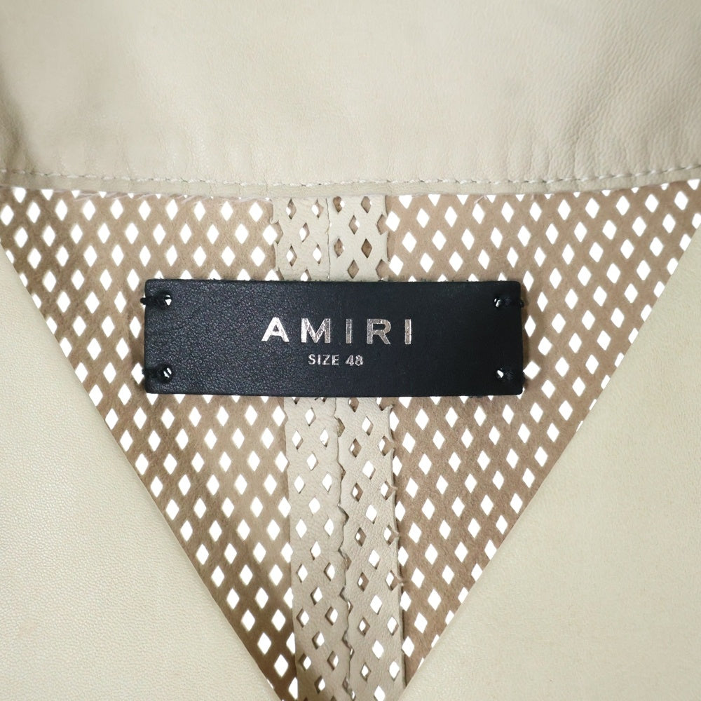 AMIRI(アミリ) Ma perforated leather shirt MAロゴ レザー メッシュ 半袖シャツ ブラウン