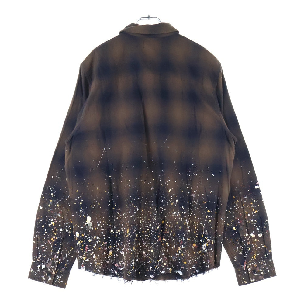 AMIRI(アミリ) ペンキ加工 スプラッシュ ラインストーン 長袖シャツ ブラウン