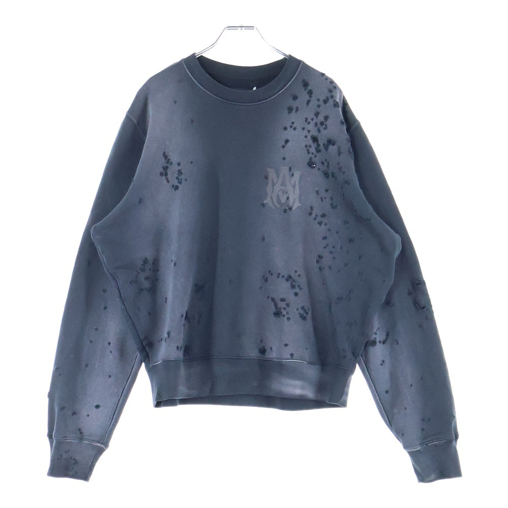 AMIRI(アミリ) MA Logo SHOTGUN Crewneck フロントロゴ ショットガン加工 クルーネックスウェットトレーナー ブラック