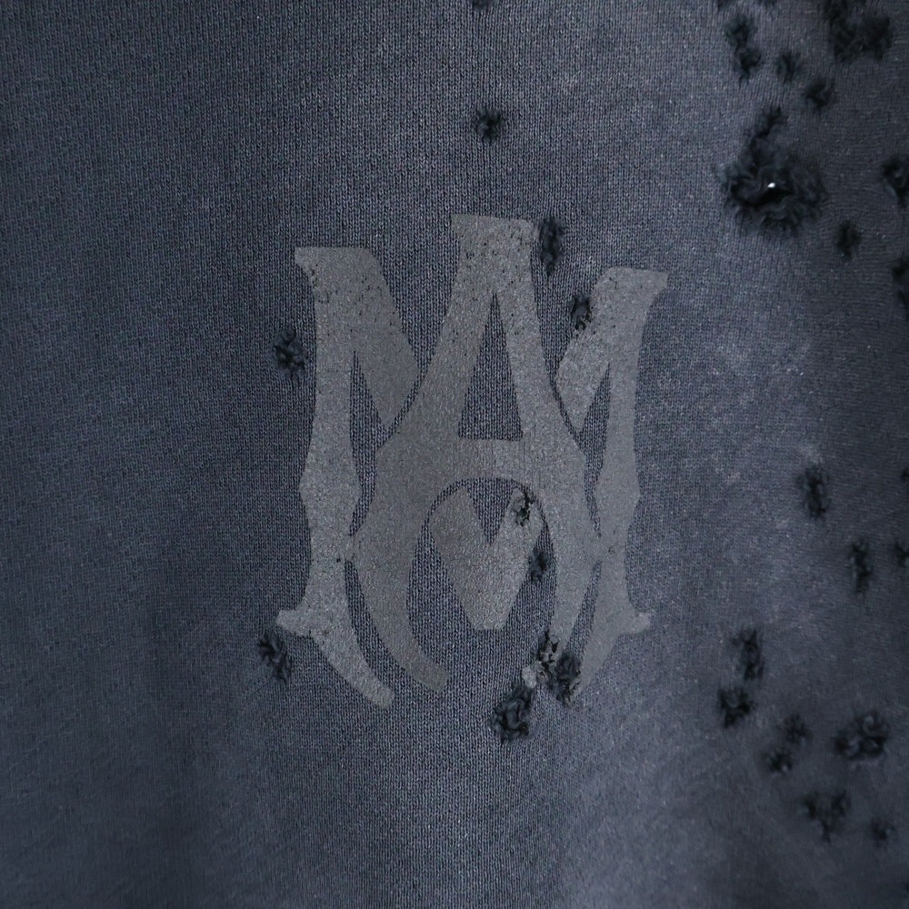 AMIRI(アミリ) MA Logo SHOTGUN Crewneck フロントロゴ ショットガン加工 クルーネックスウェットトレーナー ブラック