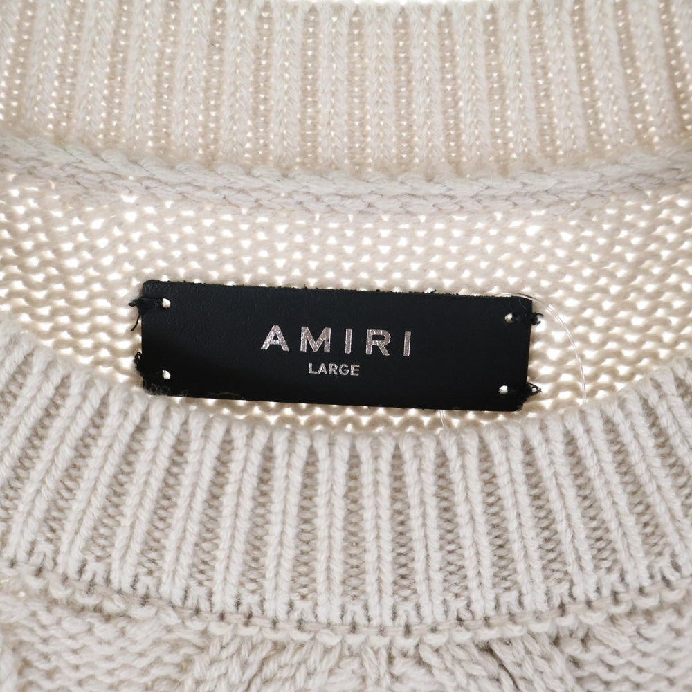 AMIRI(アミリ) 22AW WES LANG CABLE REAPER CREW ウェスラング スカル ダメージ加工クルーネックカシミアニットシャツ ベージュ AW22MKL023