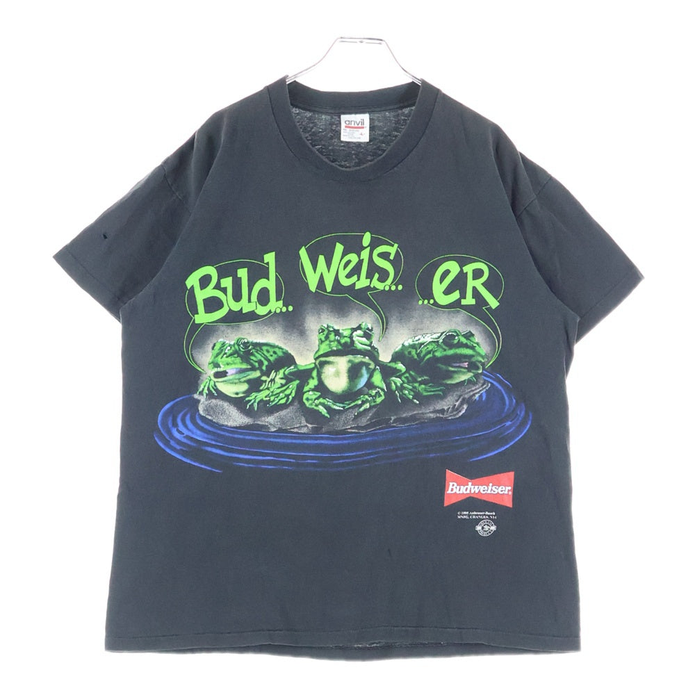 VINTAGE(ヴィンテージ) 90S Budweiser 3 FROGS YOUR PAD OR MINE 両面プリント クルーネック半袖Tシャツ カットソー ブラック