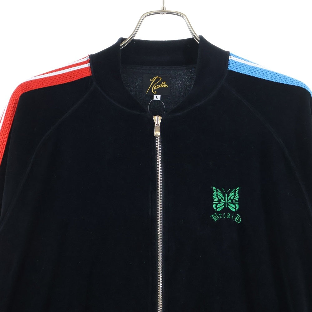 Needles(ニードルス) 25SS ×BREATH Rib Collar Track Jacket - C／PE Velour ベロア ストレートトラックジャケット ブラック QV1584