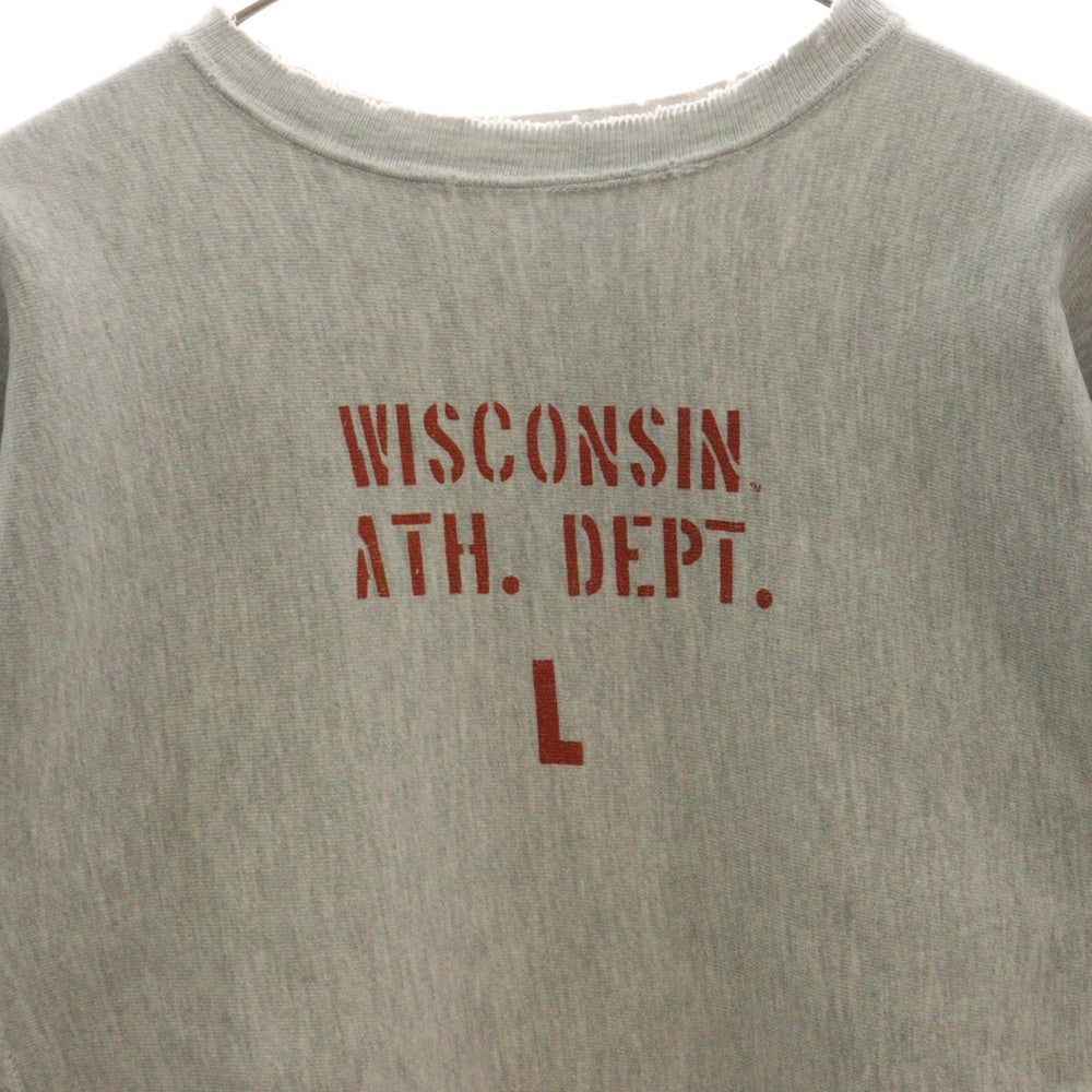 CHAMPION(チャンピオン) 90's Reverse Weave WISCONSIN ATH DEPT リバースウィーブ 刺繍タグ前期 三段染み込みプリント スウェットクルーネック トレーナー グレー