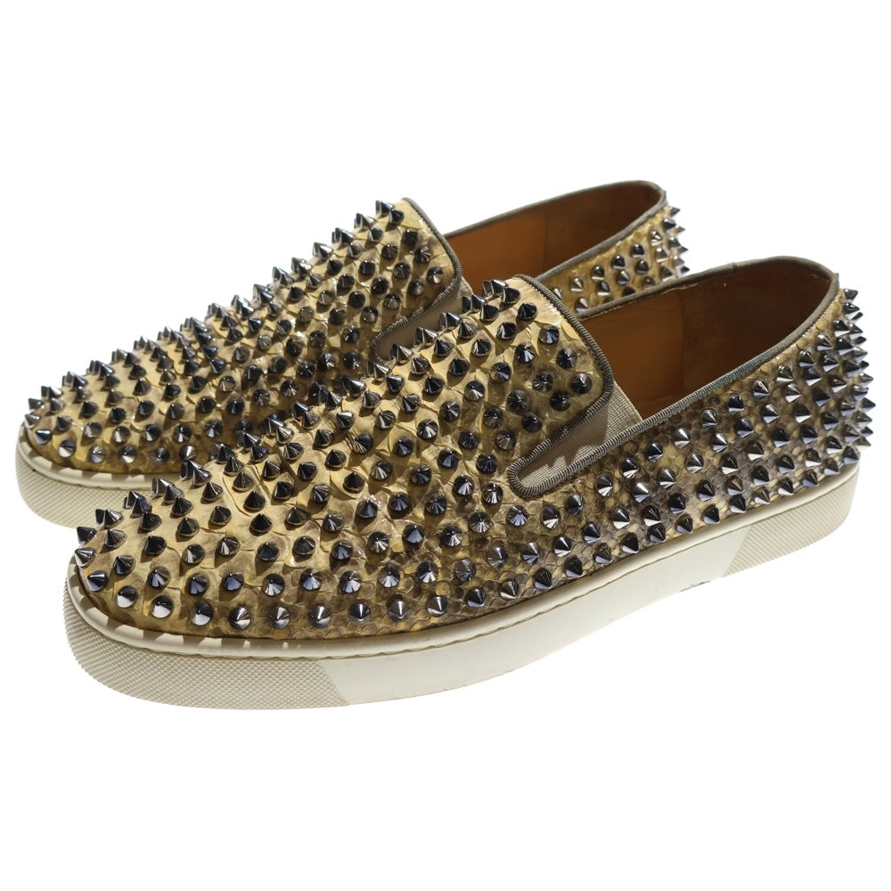 CHRISTIAN LOUBOUTIN(クリスチャンルブタン) パイソン スタッズ スリッポン ローカットスニーカー シューズ ベージュ