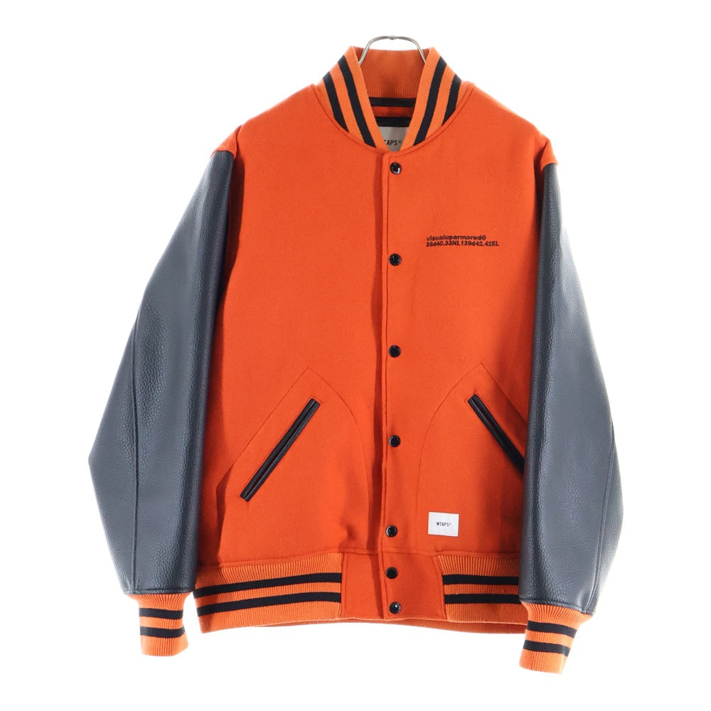 WTAPS(ダブルタップス) 18AW CLUB JACKET バック刺繍ロゴ スリーブ切替 メルトンウール スタジアムジャケット オレンジ/ブラック 182BRDT-JKM04