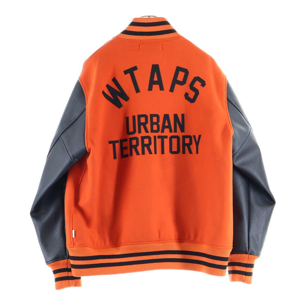 WTAPS(ダブルタップス) 18AW CLUB JACKET バック刺繍ロゴ スリーブ切替 メルトンウール スタジアムジャケット オレンジ/ブラック 182BRDT-JKM04