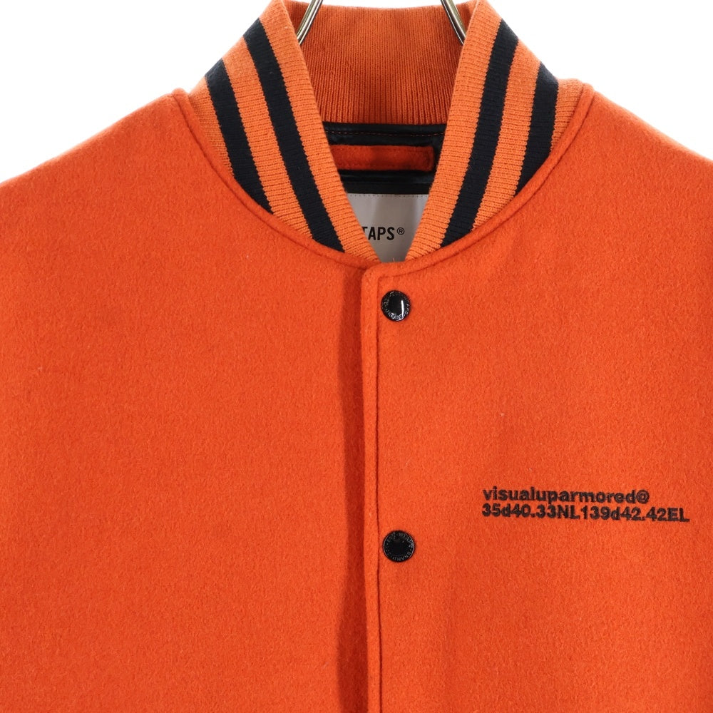 WTAPS(ダブルタップス) 18AW CLUB JACKET バック刺繍ロゴ スリーブ切替 メルトンウール スタジアムジャケット オレンジ/ブラック 182BRDT-JKM04