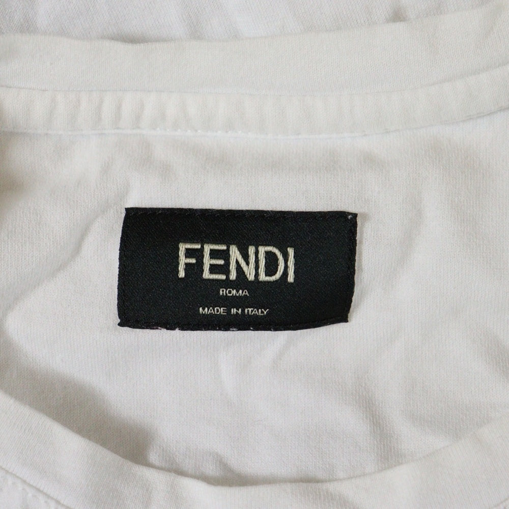 FENDI(フェンディ) 17AWカールコラージュ ワッペン/プリント 半袖Tシャツ カットソー ホワイト FY0894A9IQ